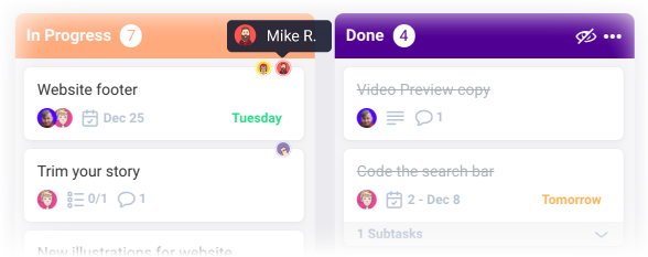 Real-time presence in projects and tasks