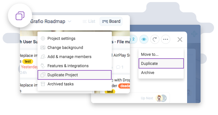 Duplicate projects and cards