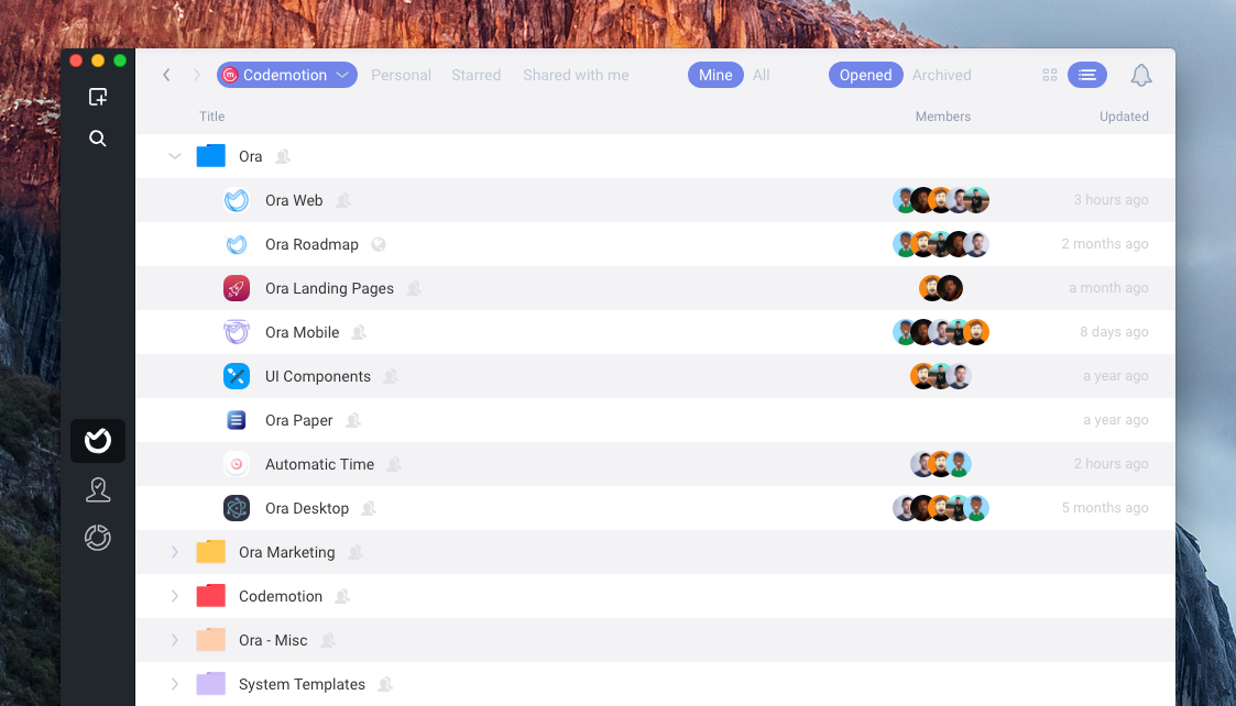 Ora folders list view