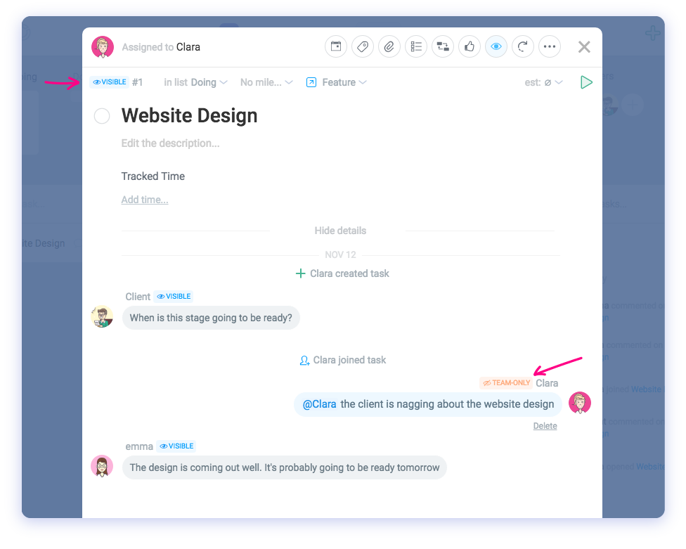 Task management with hidden tasks